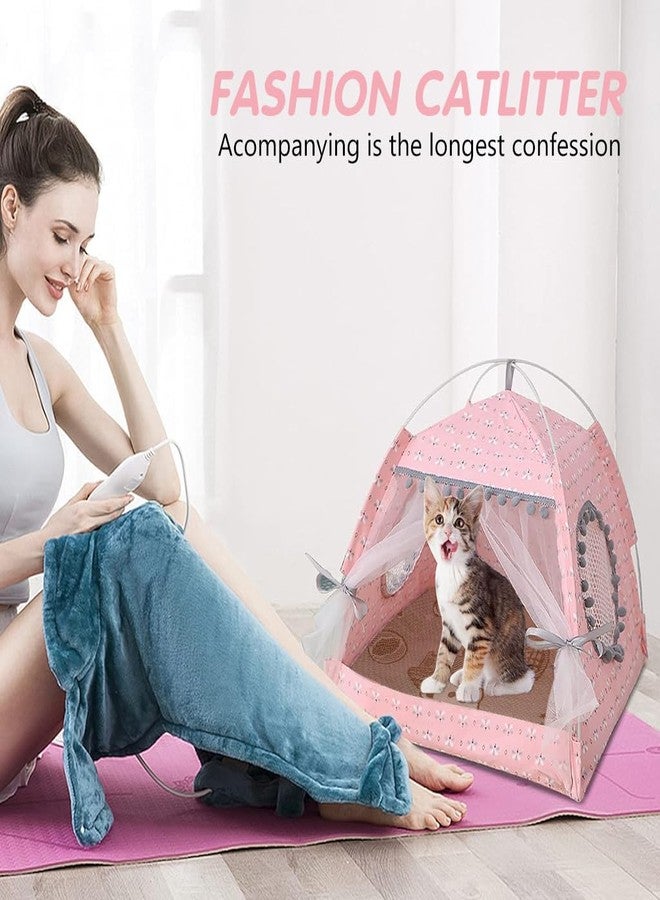 Qpets خيمة كيو بيتس® للحيوانات الأليفة، خيمة سرير دانتيل للقطط والكلاب، بيت قطط مطبوع مع مرتبة قابلة للتهوية، خيمة قابلة للطي سهلة التركيب للقطط والكلاب الصغيرة والمتوسطة الحجم - Image 5